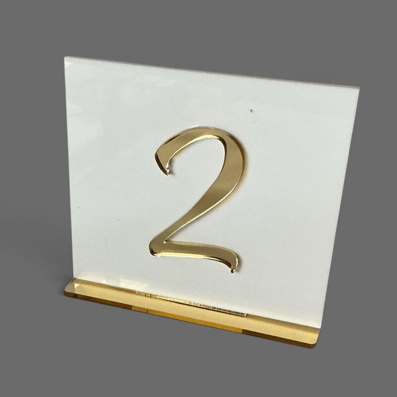 Table Numbers  White acrylic with Gold number and base 