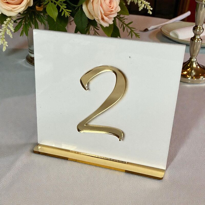 Table Numbers  White acrylic with Gold number and base 