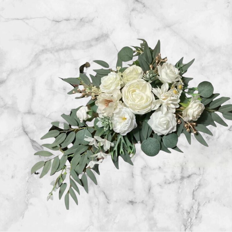 Welcome Board Flowers C Silk White + Green 