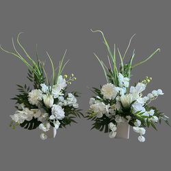 Arrangements - White Silk Flowers in White Pot. 