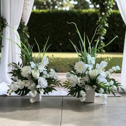 Arrangements   White Silk Flowers in White Pot 