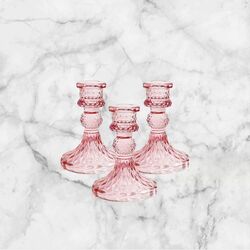 Candlestick Holders - Pink Glass 