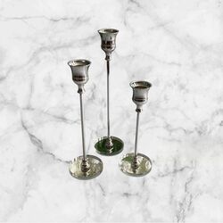 Candlestick Holders - Silver with Mirror Base