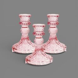 Candlestick Holders - Pink Glass 