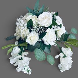 Flower Bowls White Silk Roses with Greenery 