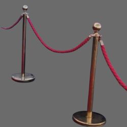 Gold Reflective Bollards, Red or Black Ropes 