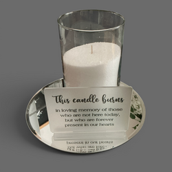Memorial - Crystal Sand Candle Mirror and Sign. 