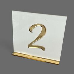 Table Numbers  White acrylic with Gold number and base 