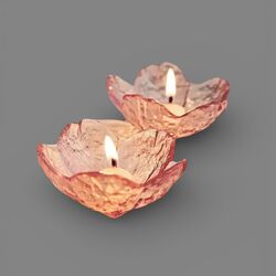 Tea-Light Holders - Pink Glass Flower 
