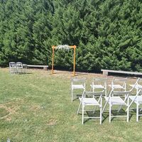 Natural Stained Arbour, Signing Table, Flowers 