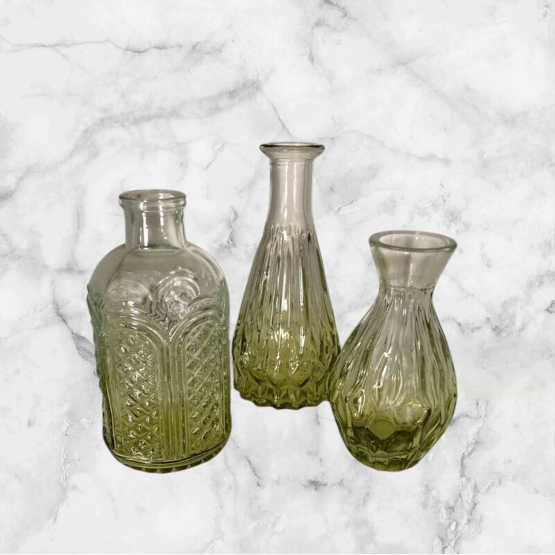 Bud Vases   Green Vintage Glass