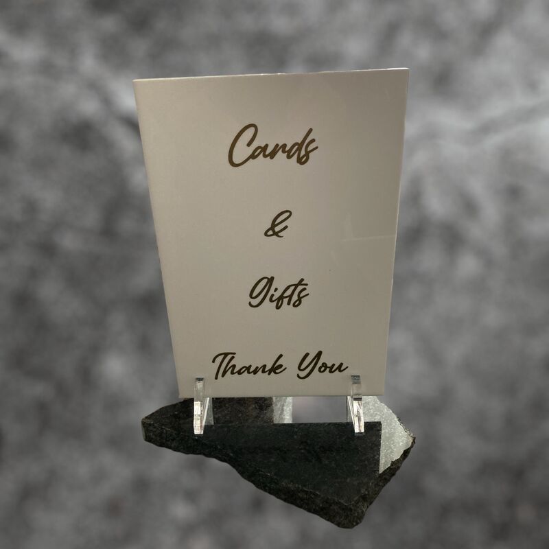 Cards and Gifts Sign  White Acrylic with Black 