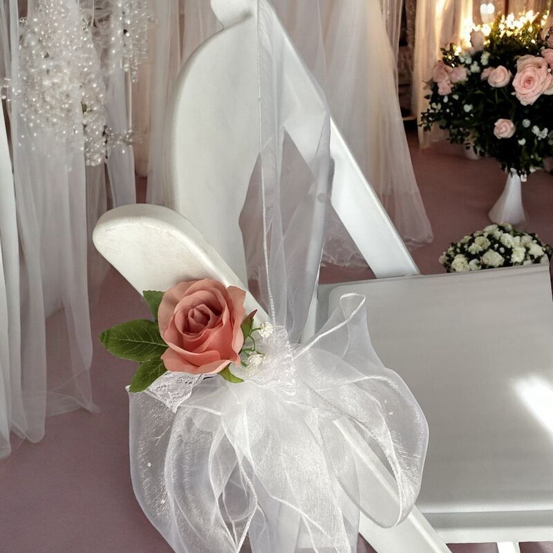 Ceremony Aisle Chair Flowers   Dusty Pink Rose with White Gyp