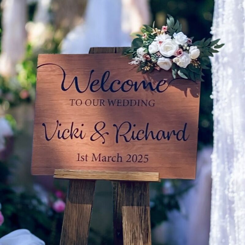 Welcome Board Flowers C Silk White + Green 