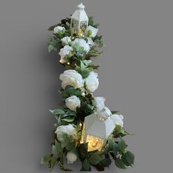 12m White Silk Peony Roses + Greenery Runners