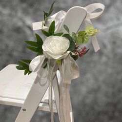 Ceremony Aisle Flowers - White Rose with Satin Ribbon. (Set of 10)