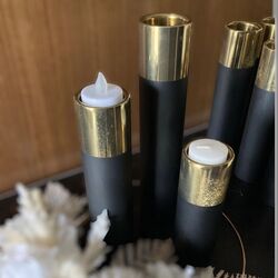 Black + Gold Cylinder Candle Holders