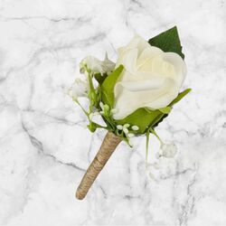 Boutonnire   Ivory Rosetwine with Crystal Pin 