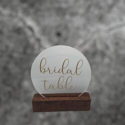 Bridal Table Sign   Clear Round AcrylicGold 