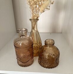 Bud Vases   Amber Glass 