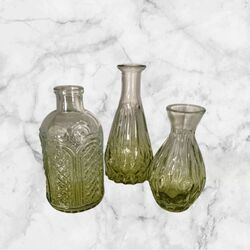 Bud Vases   Green Vintage Glass