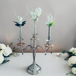Candelabra   3 arm Silver with Gold and Crystals 