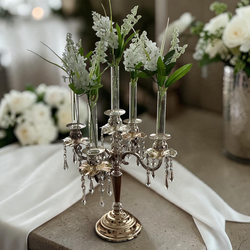 Candelabra   3 arm Silver with Gold and Crystals 