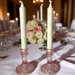 Candlestick Holders  Pink Glass 