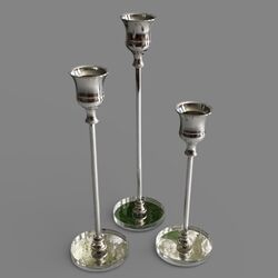 Candlestick Holders   Silver with Mirror Base