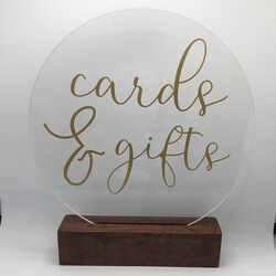 Cards + Gifts Sign   Round ClearGold Acrylic 