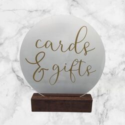 Cards + Gifts Sign   Round Clear AcrylicGold 