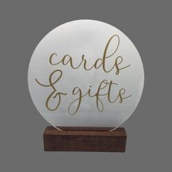 Cards + Gifts Sign   Round Clear AcrylicGold 