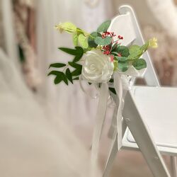 Ceremony Aisle Flowers   White Rose with Satin Ribbon Set of 10