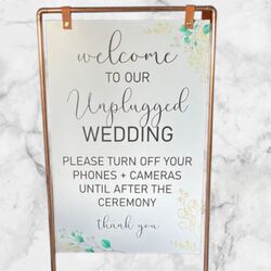 Ceremony Unplugged Sign on White Acrylic Board 