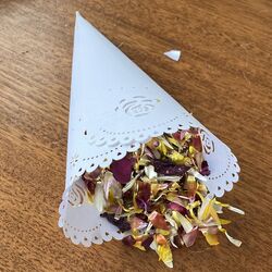 DIY   Black Confetti Cones with Rose + Chrysanthemum Petals