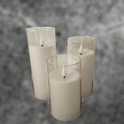 Flicker Candles in Glass  - White 7.5cmW 