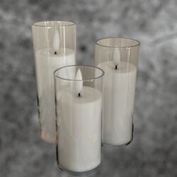 Flicker Candles in Glass   White 55cmW