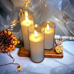 Flicker Candles in Glass   White 55cmW