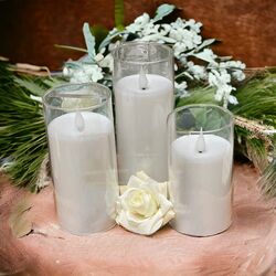 Flicker Candles in Glass    White 75cmW 