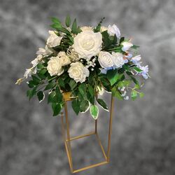 Flower Bowls White Silk RosesGreenery in Gold Bowls 
