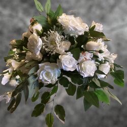 Flower Bowls White Silk RosesGreenery in Gold Bowls 