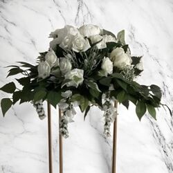 Flower Bowls White Silk Roses with Greenery 