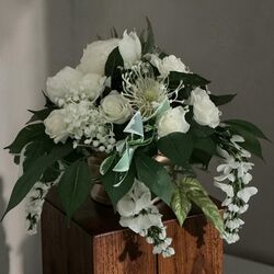 Flower Bowls White Silk Roses with Greenery 