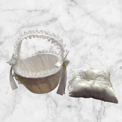 Flower Girl Basket - White with Ring Pillow 