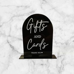 Gifts + Cards Sign   Black Acrylic Arch 