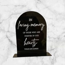 Memorial Table Sign   Black Acrylic Arch 