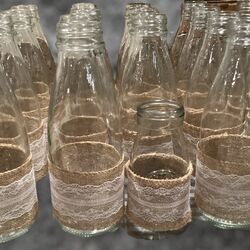 Milk Bottles with Hessian Lace 