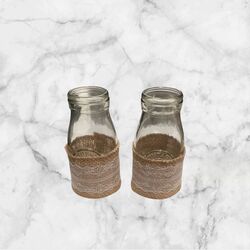 Milk Bottles with Hessian Lace Wrap Small