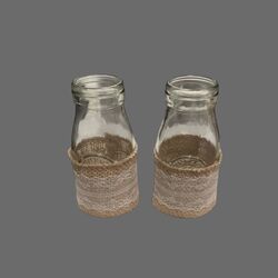 Milk Bottles with Hessian Lace Wrap Small