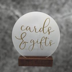 Cards & Gifts Sign - Round Clear/Gold Acrylic 